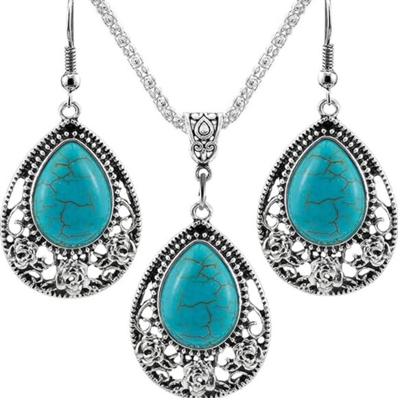 Turquoise Pendant Necklace Earring Set - Picture 1 of 7
